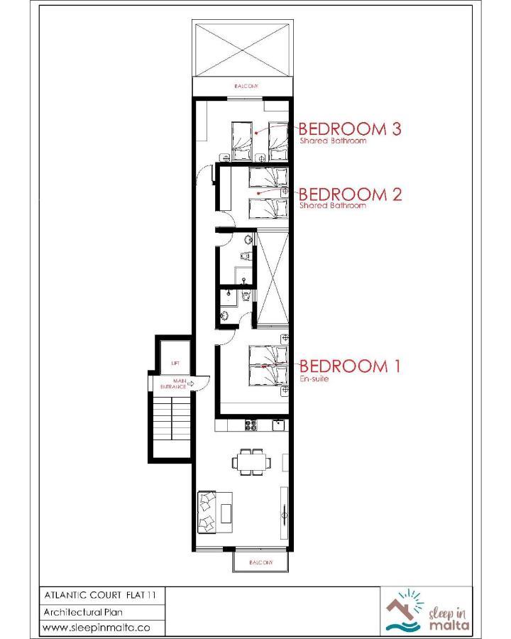 F11 Room 3, Private Room Two Single Beds Shared Bathroom In Shared Flat Msida Exterior photo